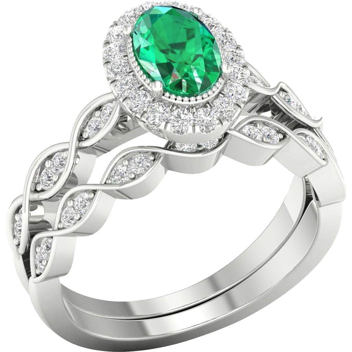 Color Bouquets by Lily 10K Gold 1/3 CTW Diamond and Genuine Emerald Bridal Set - Image 2 of 4