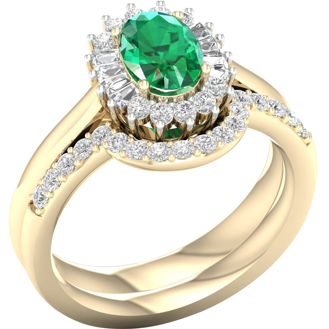 Color Bouquets by Lily 10K Gold 3/8 CTW Diamond and Genuine Emerald Bridal Set - Image 2 of 4
