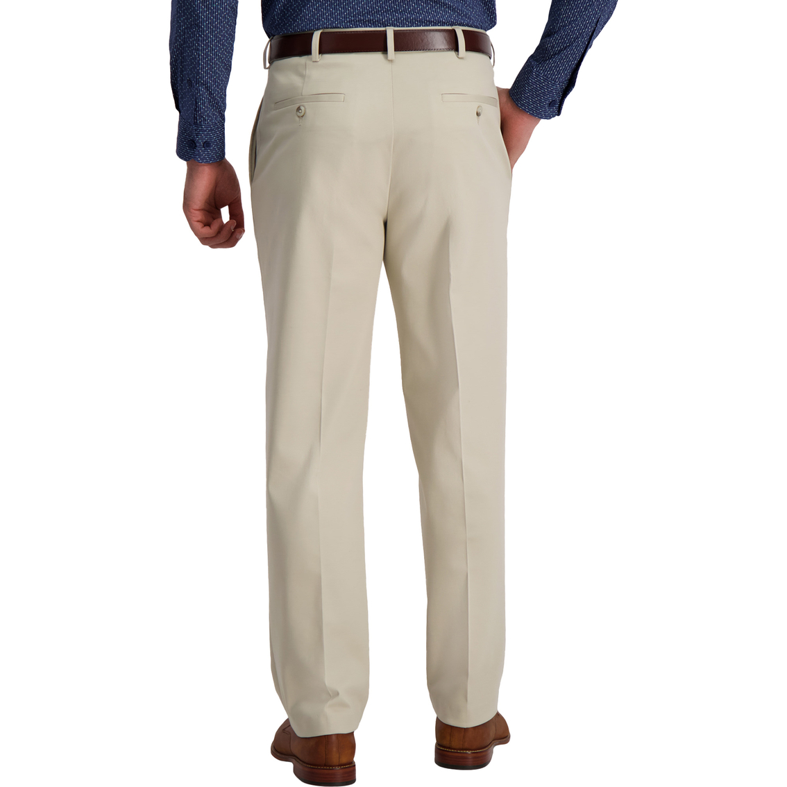 Haggar Iron Free Khaki Classic Fit Pleat Front Hidden Expandable Waistband Pants - Image 2 of 4