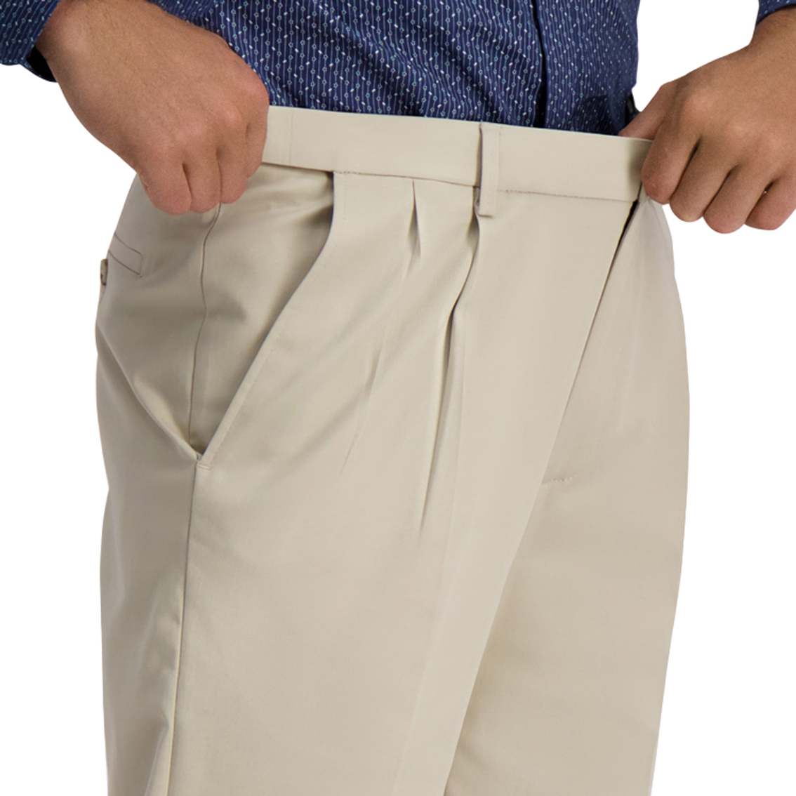 Haggar Iron Free Khaki Classic Fit Pleat Front Hidden Expandable Waistband Pants - Image 4 of 4