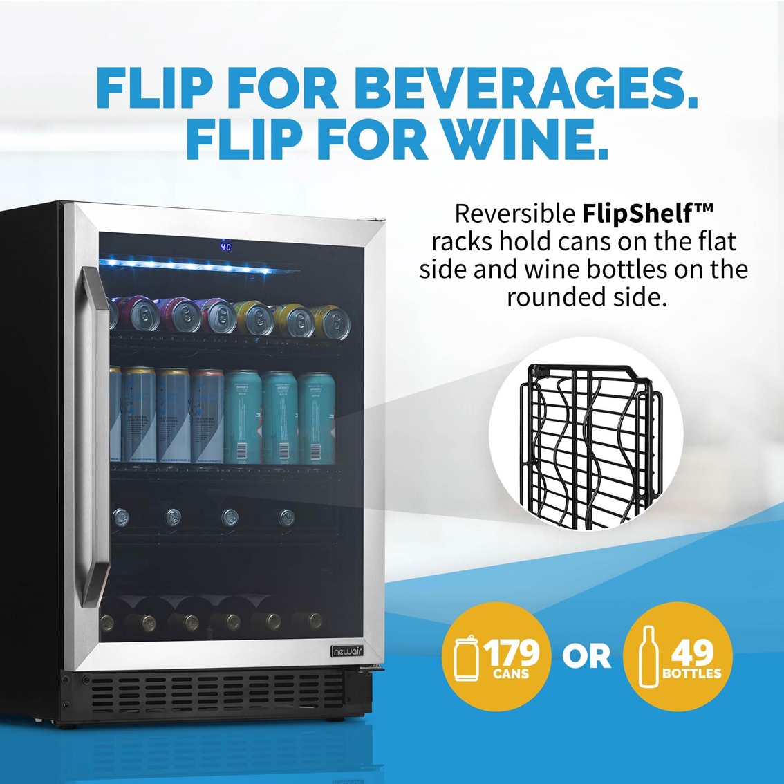 NewAir FlipShelf 24 inch 162 Can or 54 Bottle Wine and Beverage Fridge - Image 6 of 10