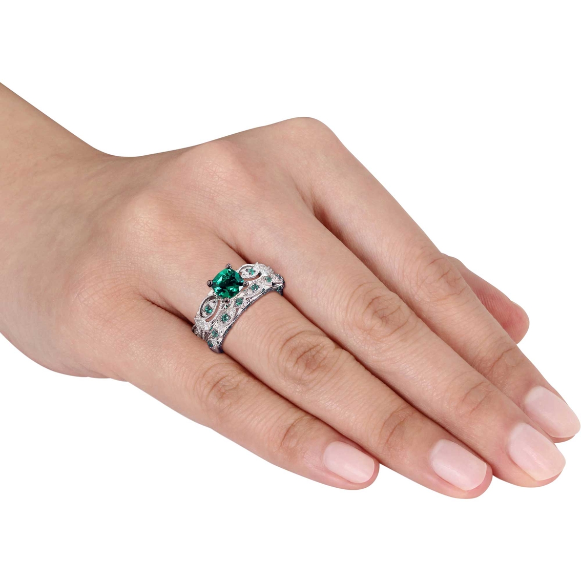 Sofia B. 10K White Gold Created Emerald 1/10 CTW Diamond Bridal Set - Image 4 of 4