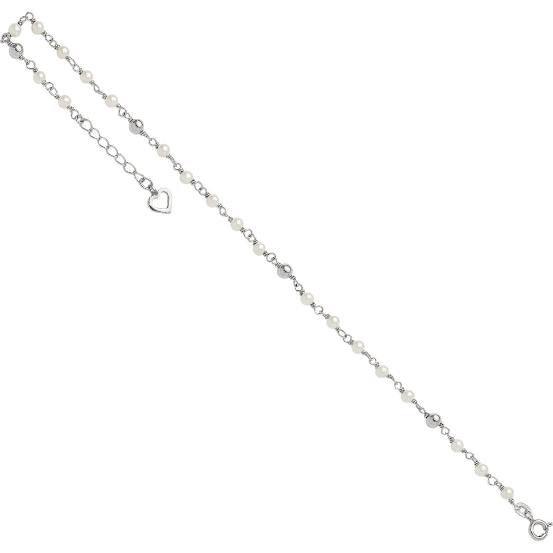 Sterling Silver Polished 9in Plus 1in ext FWC Pearl and Heart Anklet - Image 3 of 6