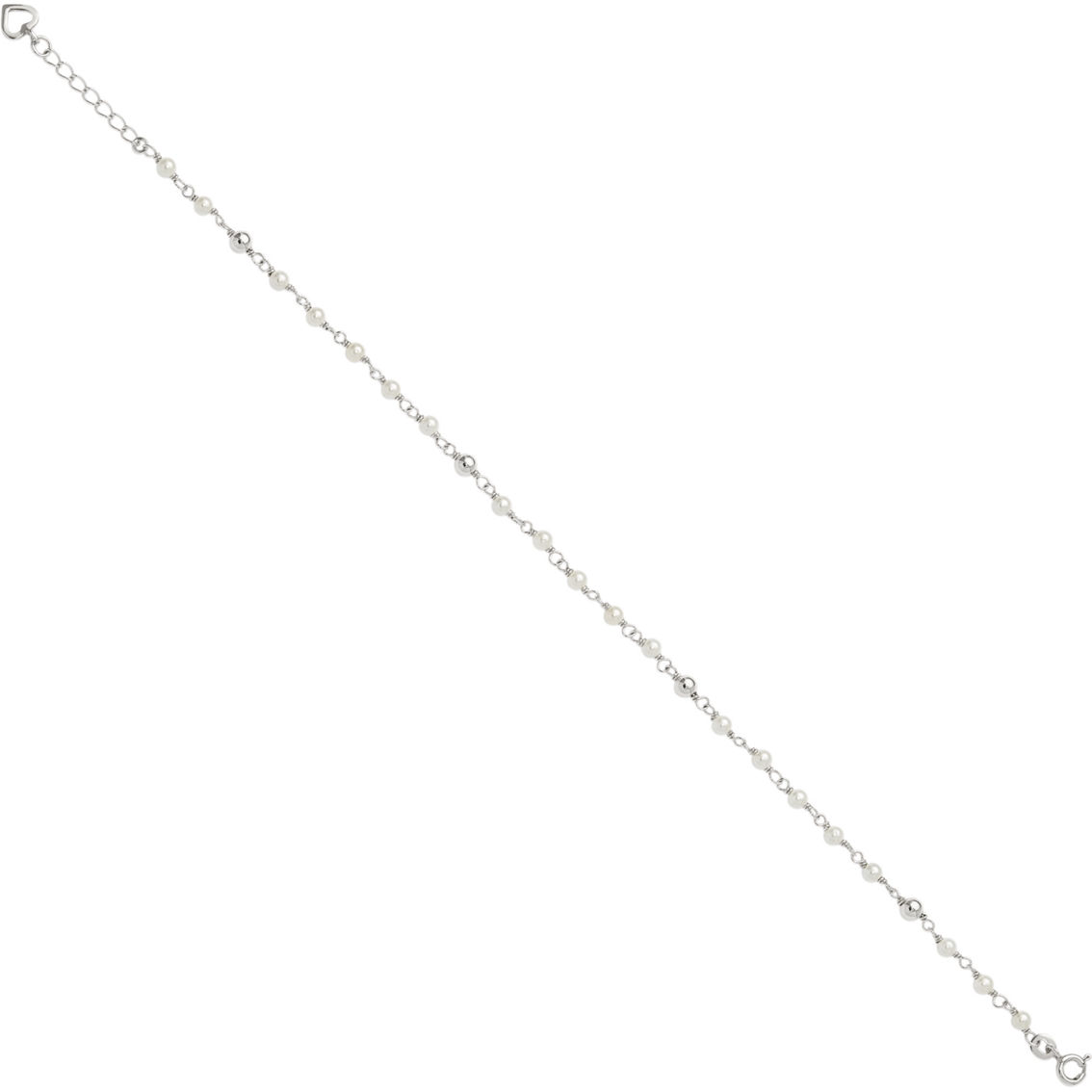 Sterling Silver Polished 9in Plus 1in ext FWC Pearl and Heart Anklet - Image 4 of 6