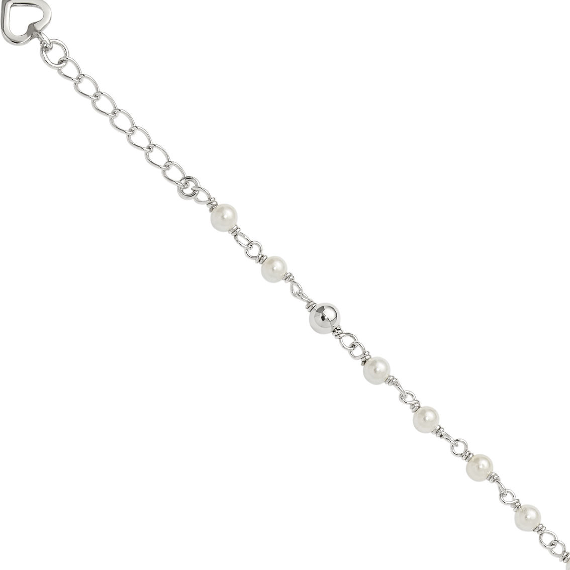Sterling Silver Polished 9in Plus 1in ext FWC Pearl and Heart Anklet - Image 5 of 6