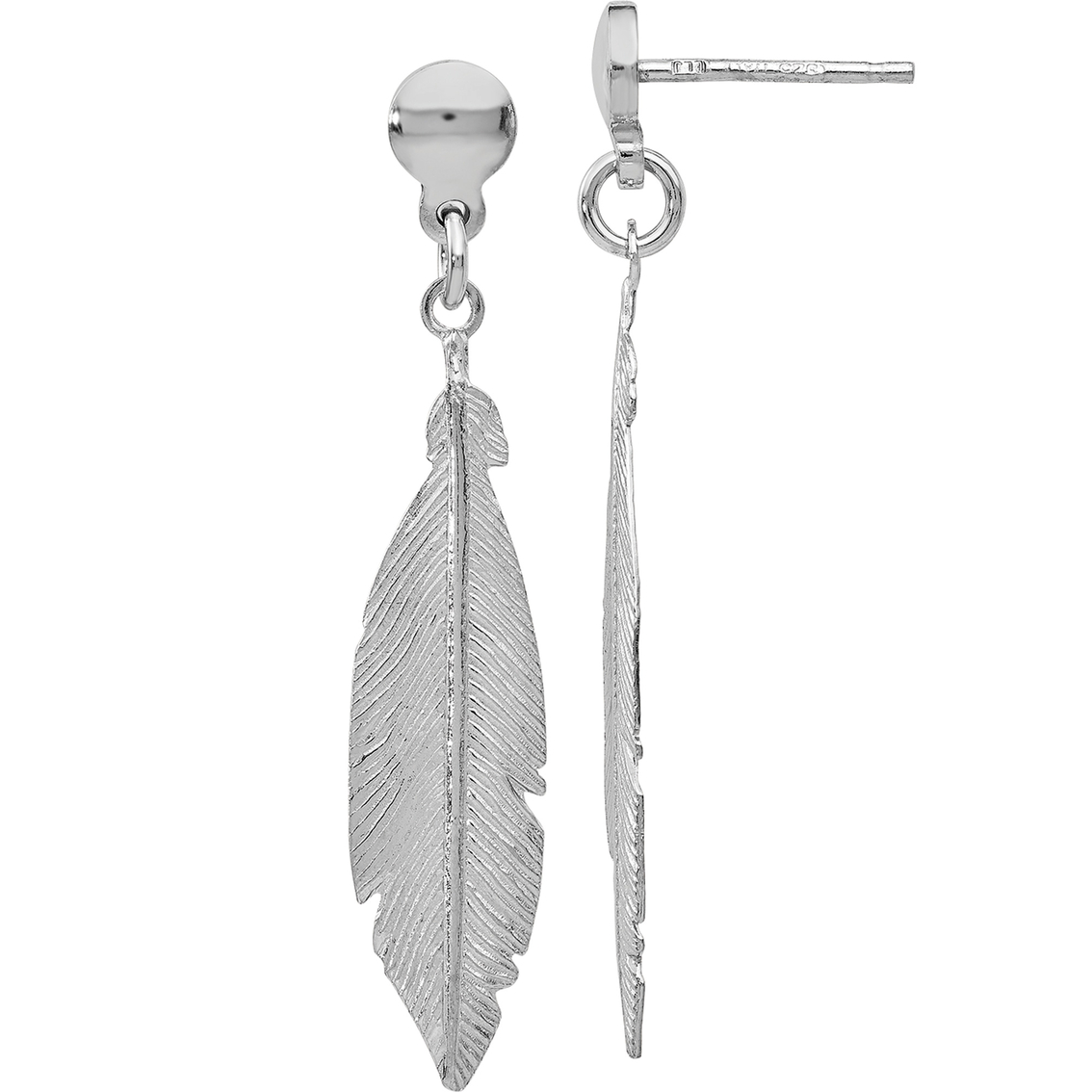 Sterling Silver Rhodium Plated Leaf Post Dangle Earrings - Image 2 of 2