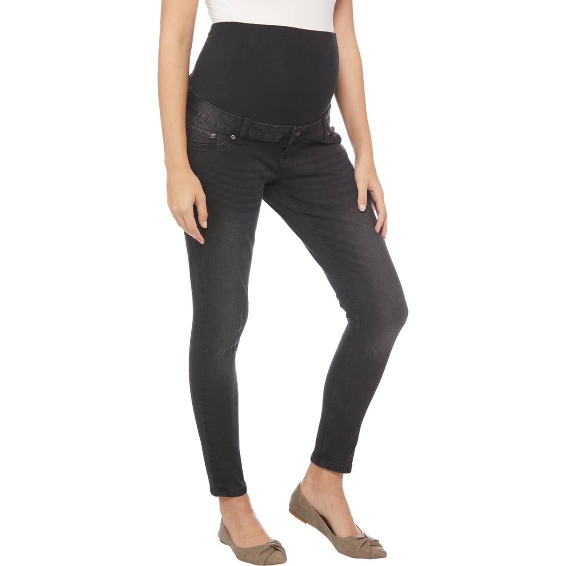 Planet Motherhood Maternity Over the Belly Skinny Jeans with Contour Band and Loops - Image 3 of 4