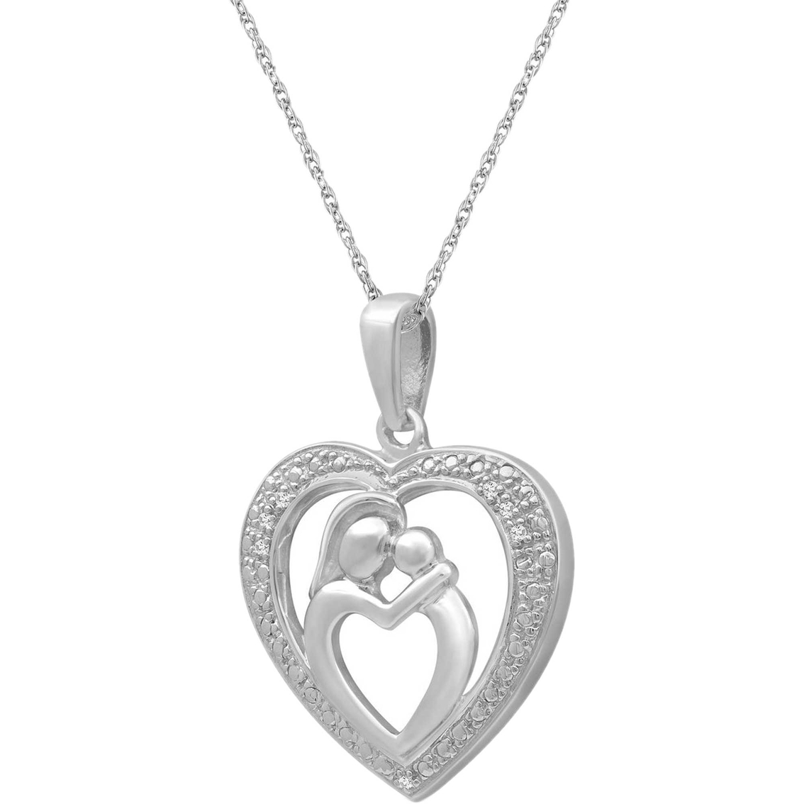 She Shines Sterling Silver Diamond Accent Mom Child Heart Pendant - Image 2 of 2