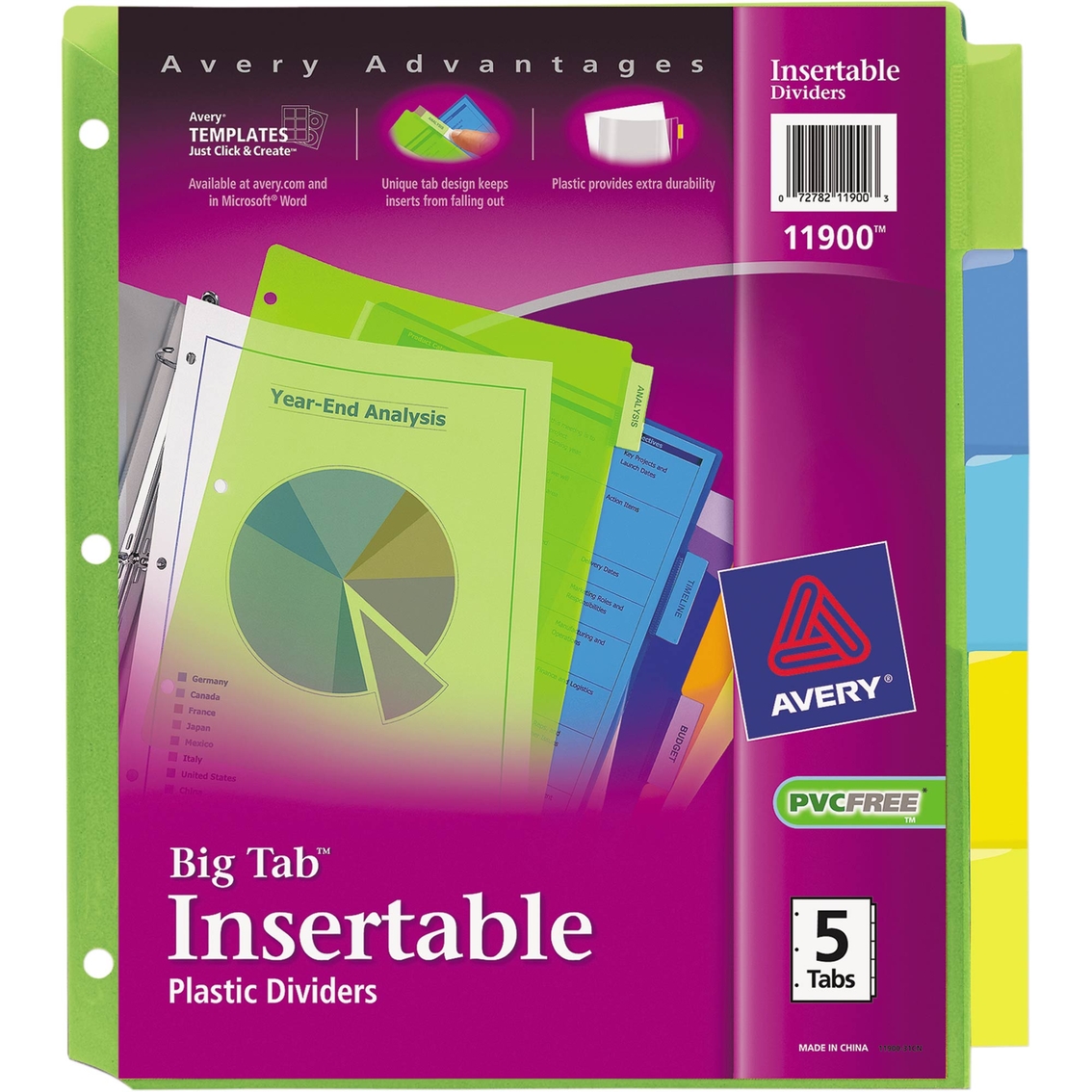 Avery Big Tab Plastic Insertable 5 Tab, 11 x 8 1/2 in. Divider 5 pc. Set - Image 2 of 2