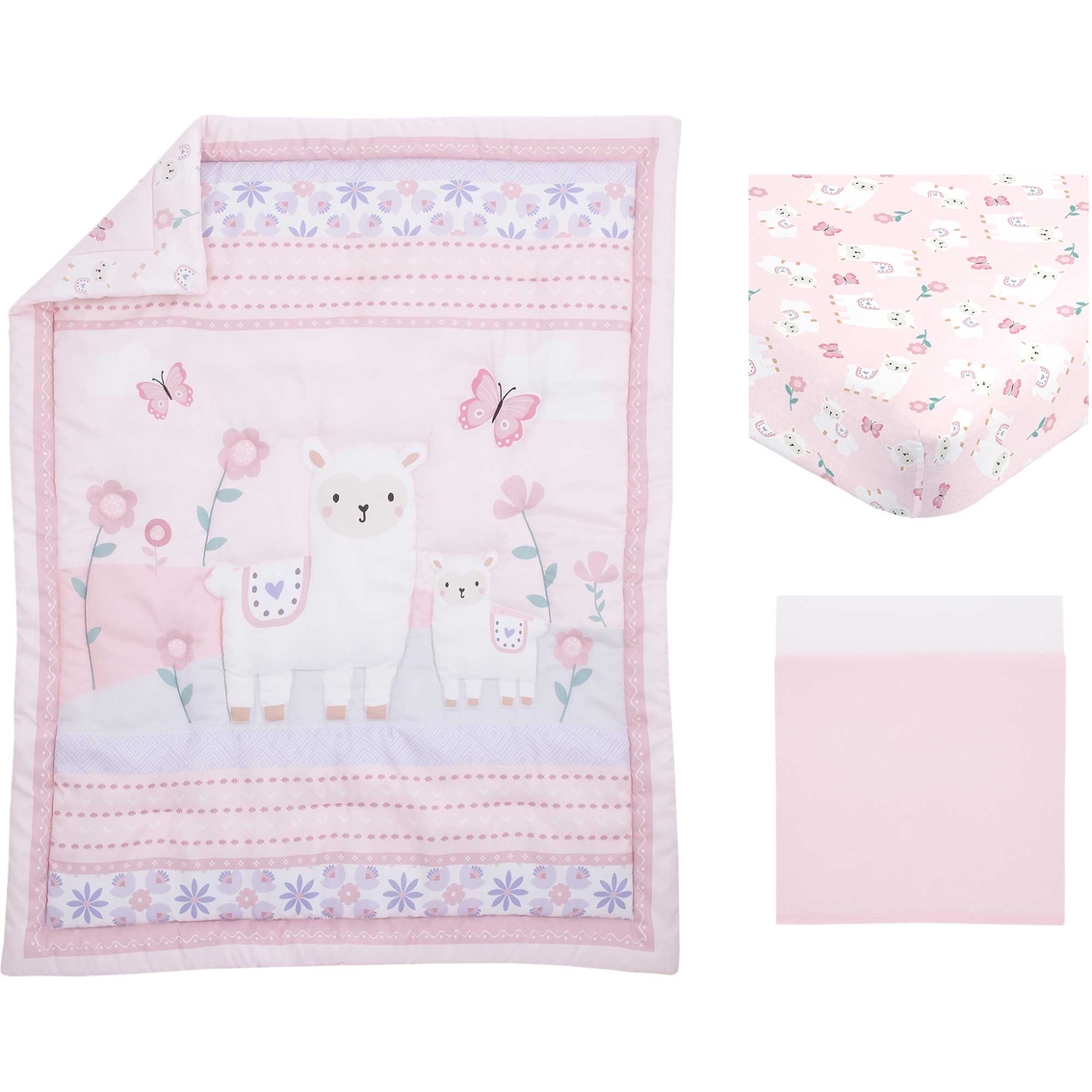 Little Love by NoJo Sweet Llama and Butterflies Mini Crib 3 pc. Bedding Set - Image 2 of 5