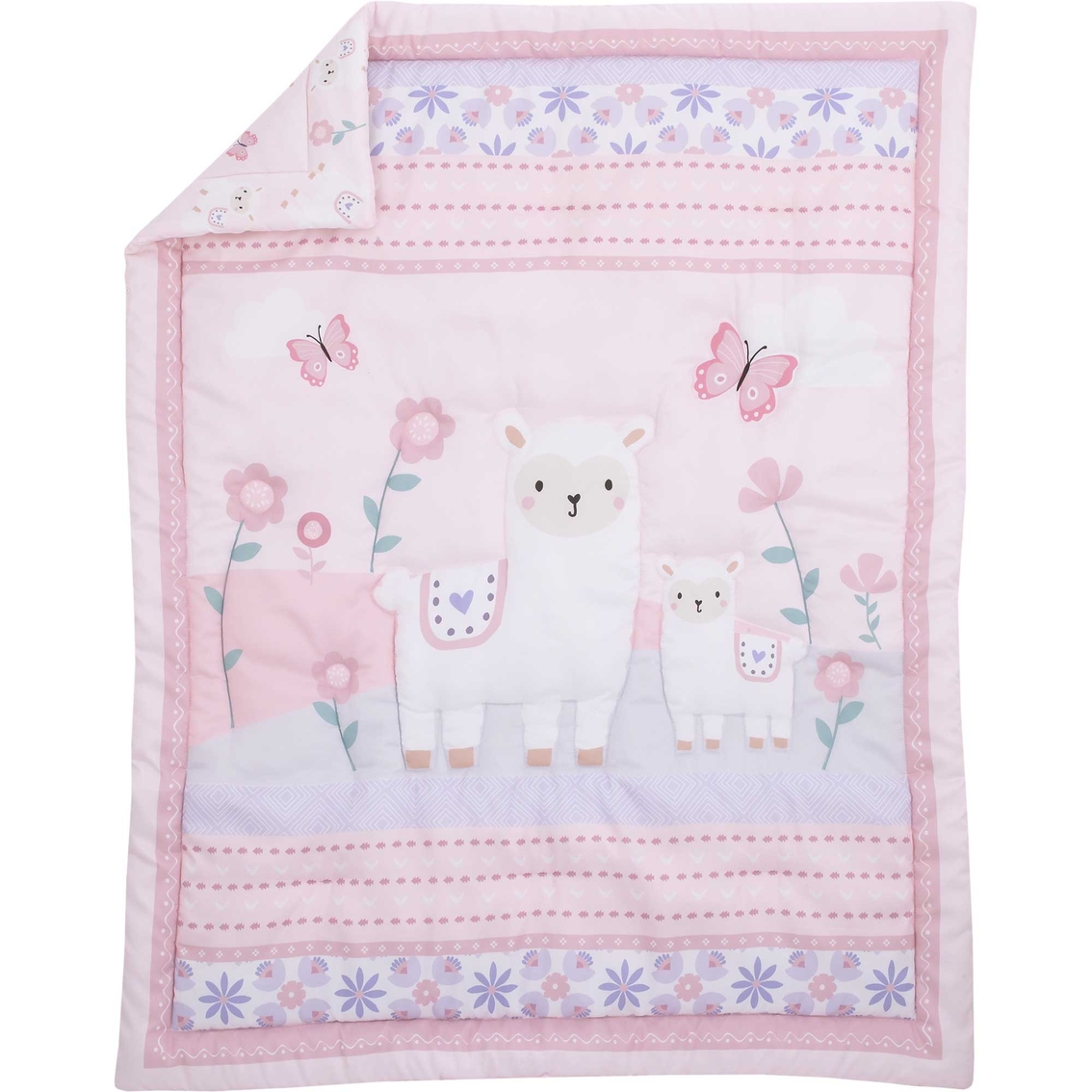 Little Love by NoJo Sweet Llama and Butterflies Mini Crib 3 pc. Bedding Set - Image 3 of 5