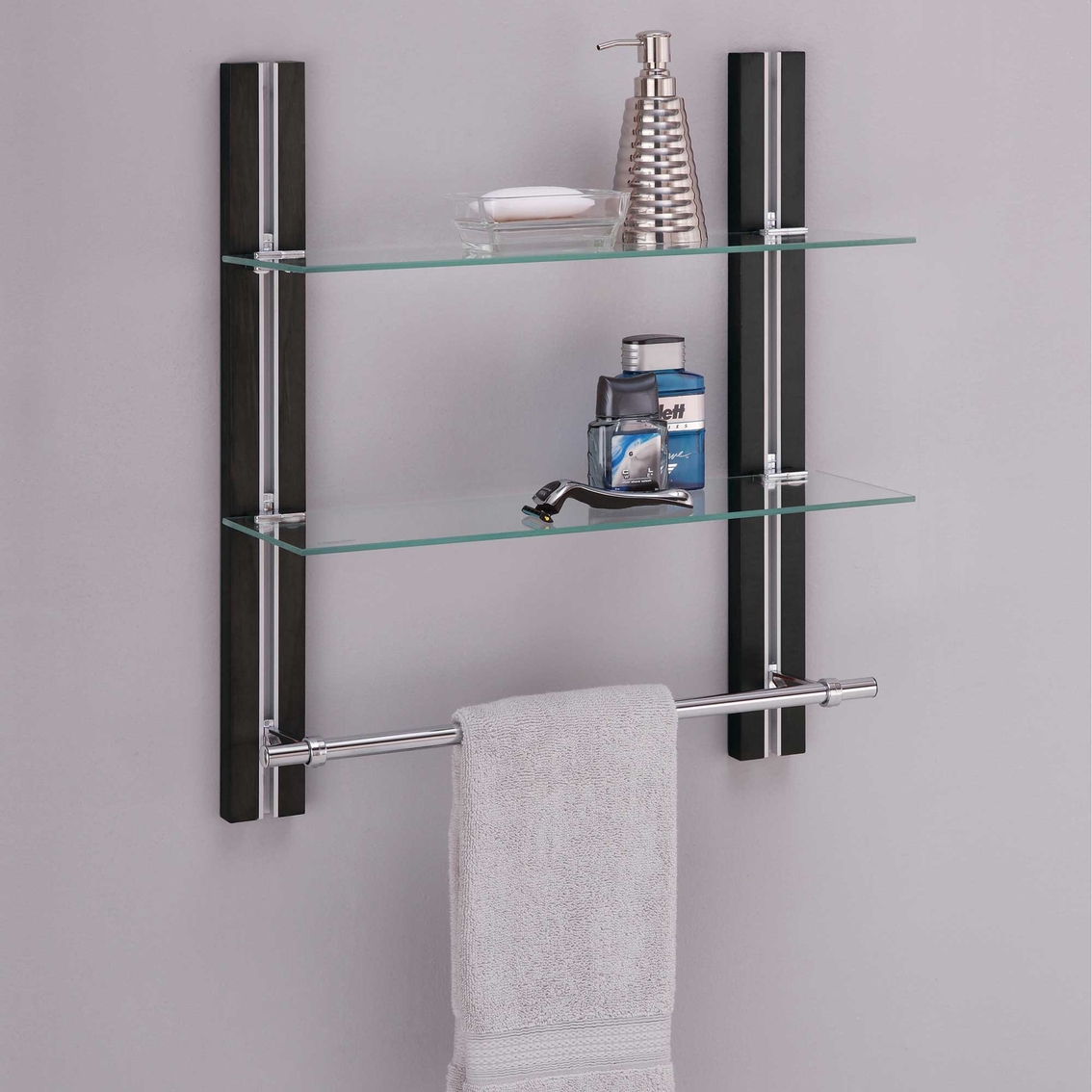 Neu Home Deluxe Tempered Glass Shelf with Towel Bar - Image 3 of 3