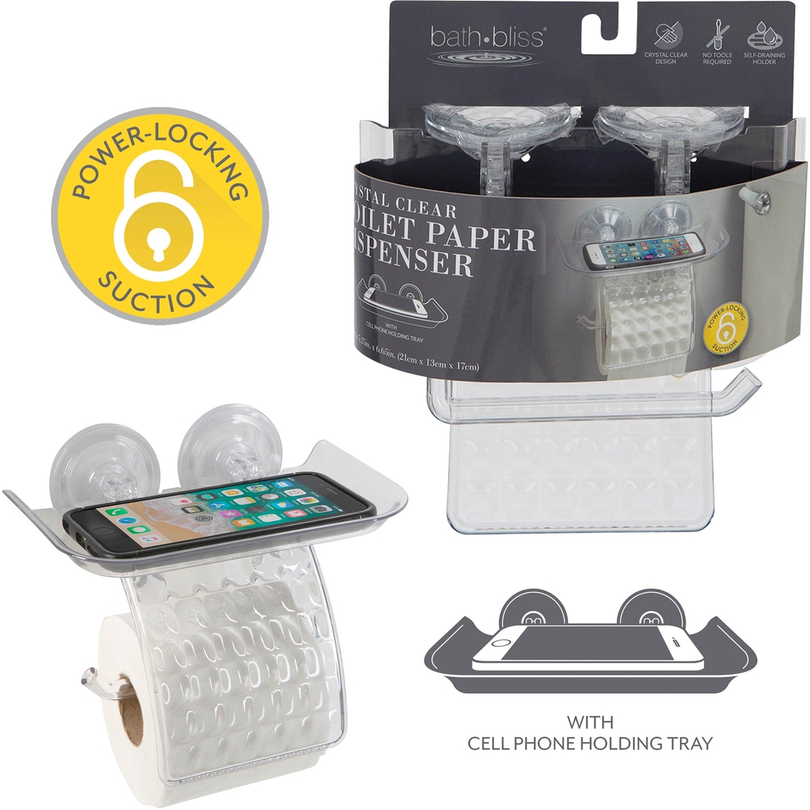 Bath Bliss Power Lock Toilet Paper Dispenser with Cell Phone Holder Shelf - Image 3 of 3