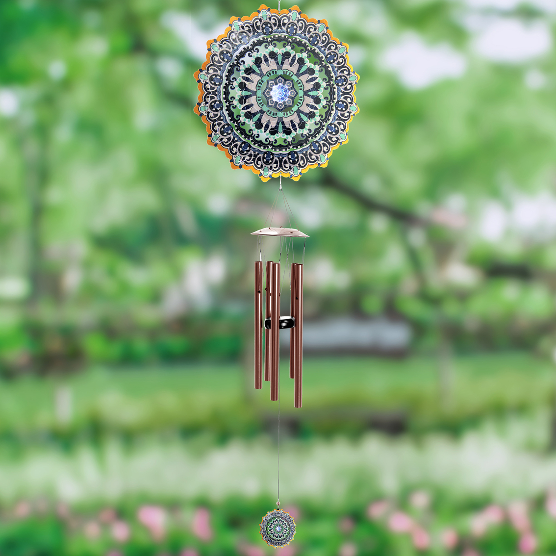 Exhart Laser Cut Metal Starburst Wind Chime Spinner with Beads, 10 in. Spinner - Image 2 of 2