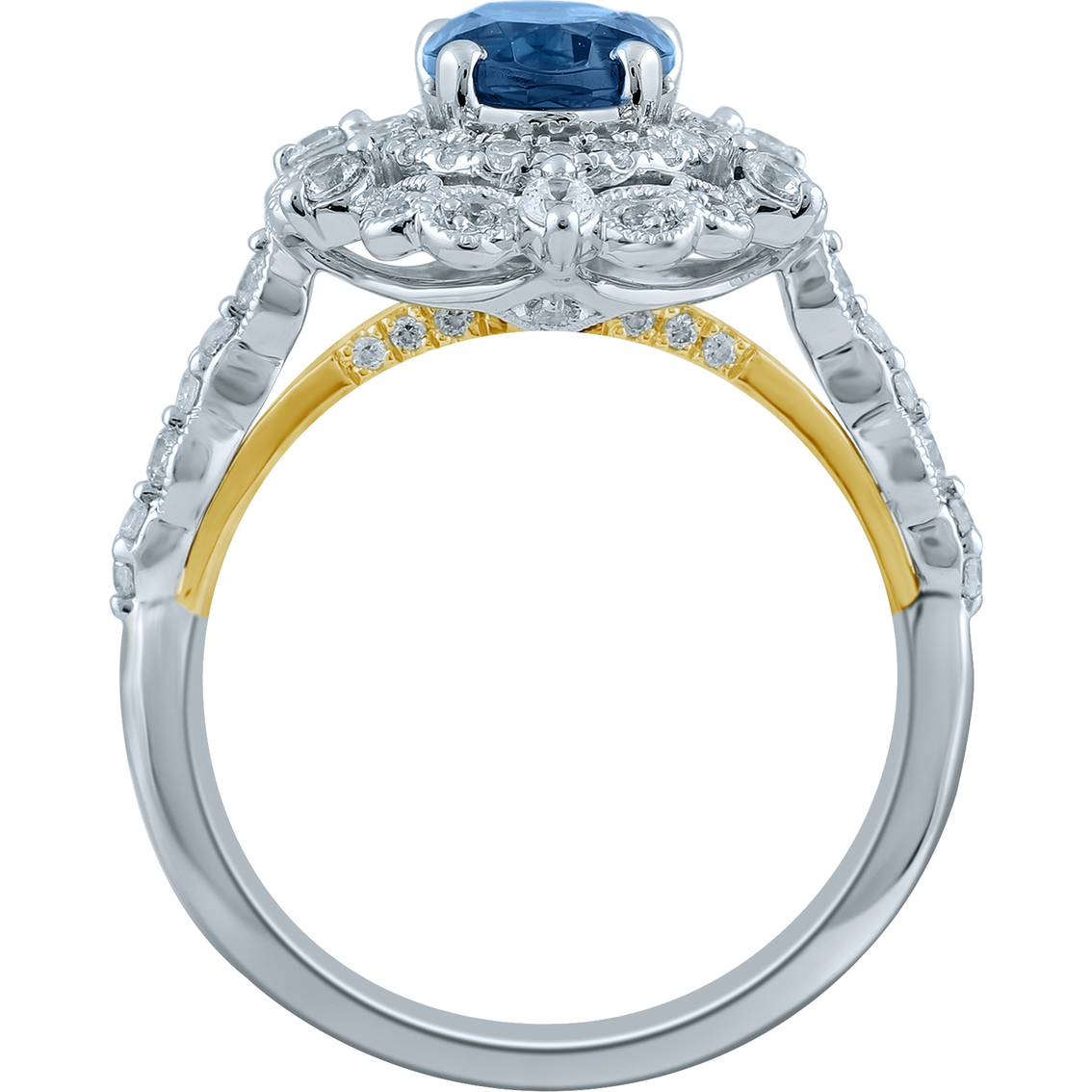 Truly Zac Posen 14K Two Tone Gold 2 CTW London Blue and Diamond Engagement Ring - Image 2 of 3