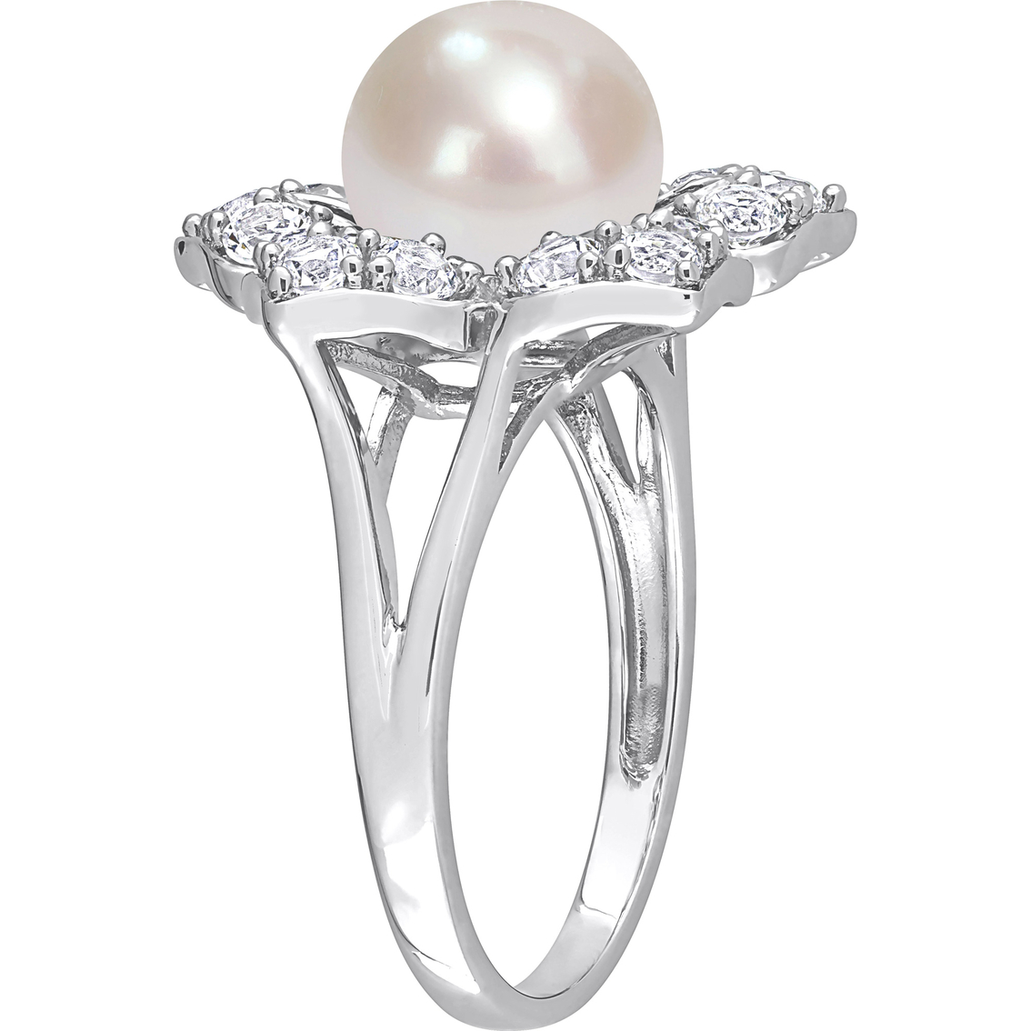 Sofia B. Sterling Silver Freshwater Pearl 1 1/3 Ctw White Sapphire ...