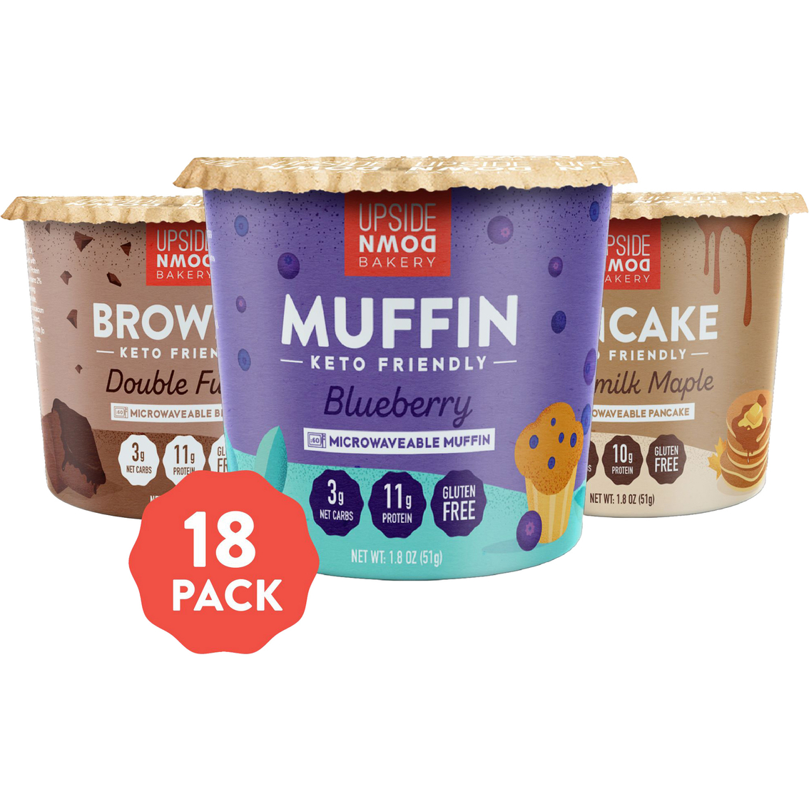 Upside Down Bakery Muffin, Brownie, Pancake Variety Pack 18 cups, 1.8 oz. each