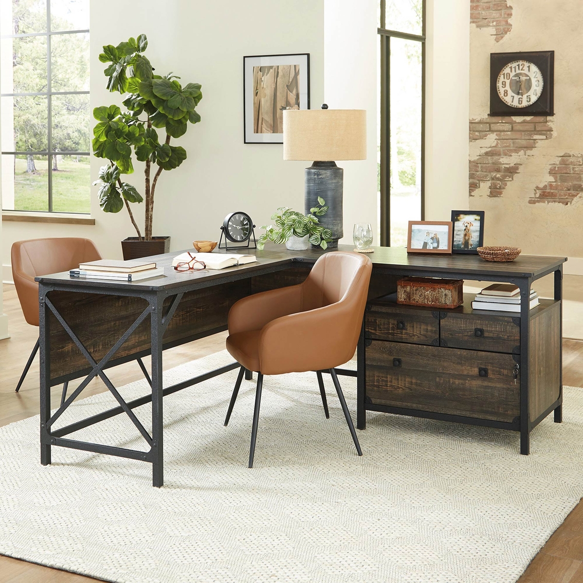 Sauder Wood and Metal L Desk with Drawers - Image 1 of 6