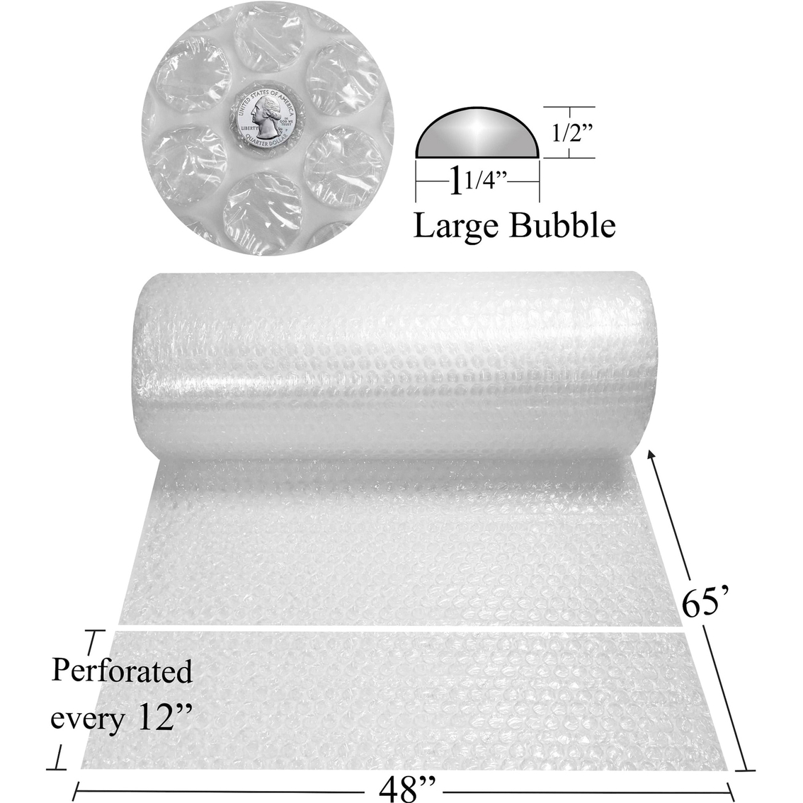 uBoxes Bubble Roll Wrap 48 in. Wide x 65 ft. Large Bubbles - Image 2 of 2