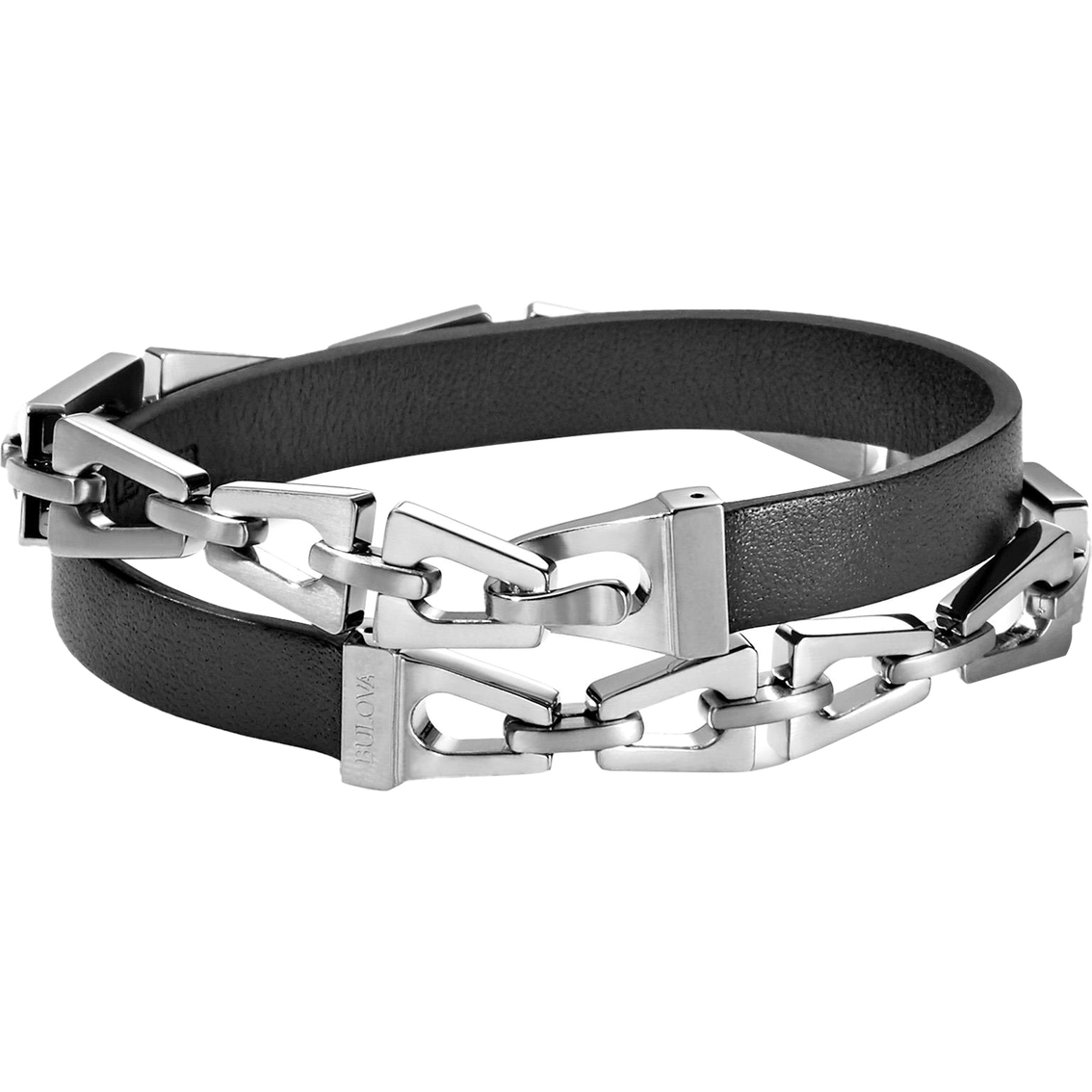 Bulova Classic Double Wrap Bulova Links Black Leather Bracelet ...