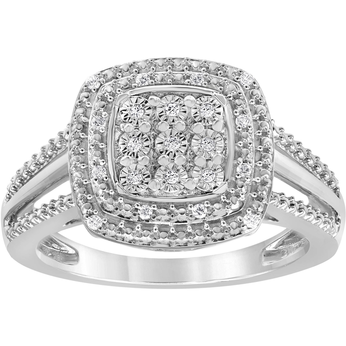 Sterling Silver 1/10 CTW Diamond Cushion Halo Ring - Image 1 of 3
