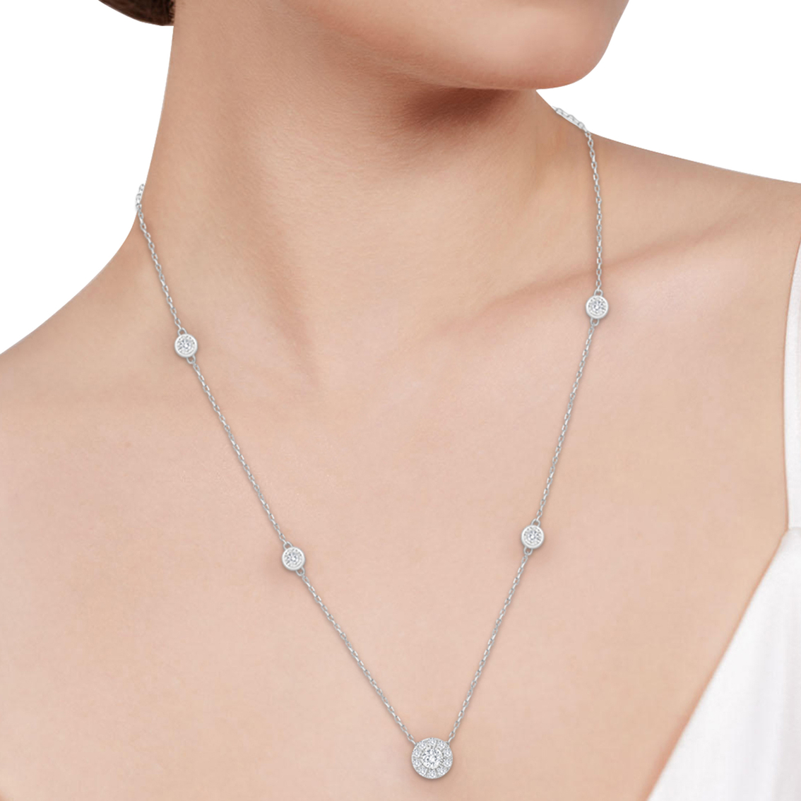 Love Honor Cherish 10K White Gold 1 CTW Diamond Station Necklace - Image 3 of 4