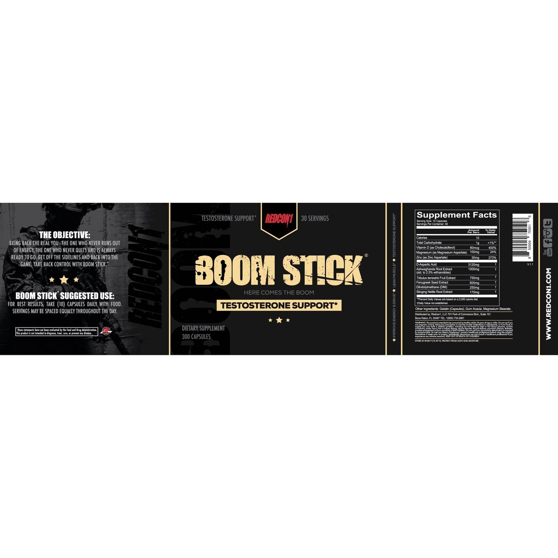 Redcon1 Boom Stick Testosterone Support 30 srv. - Image 3 of 3