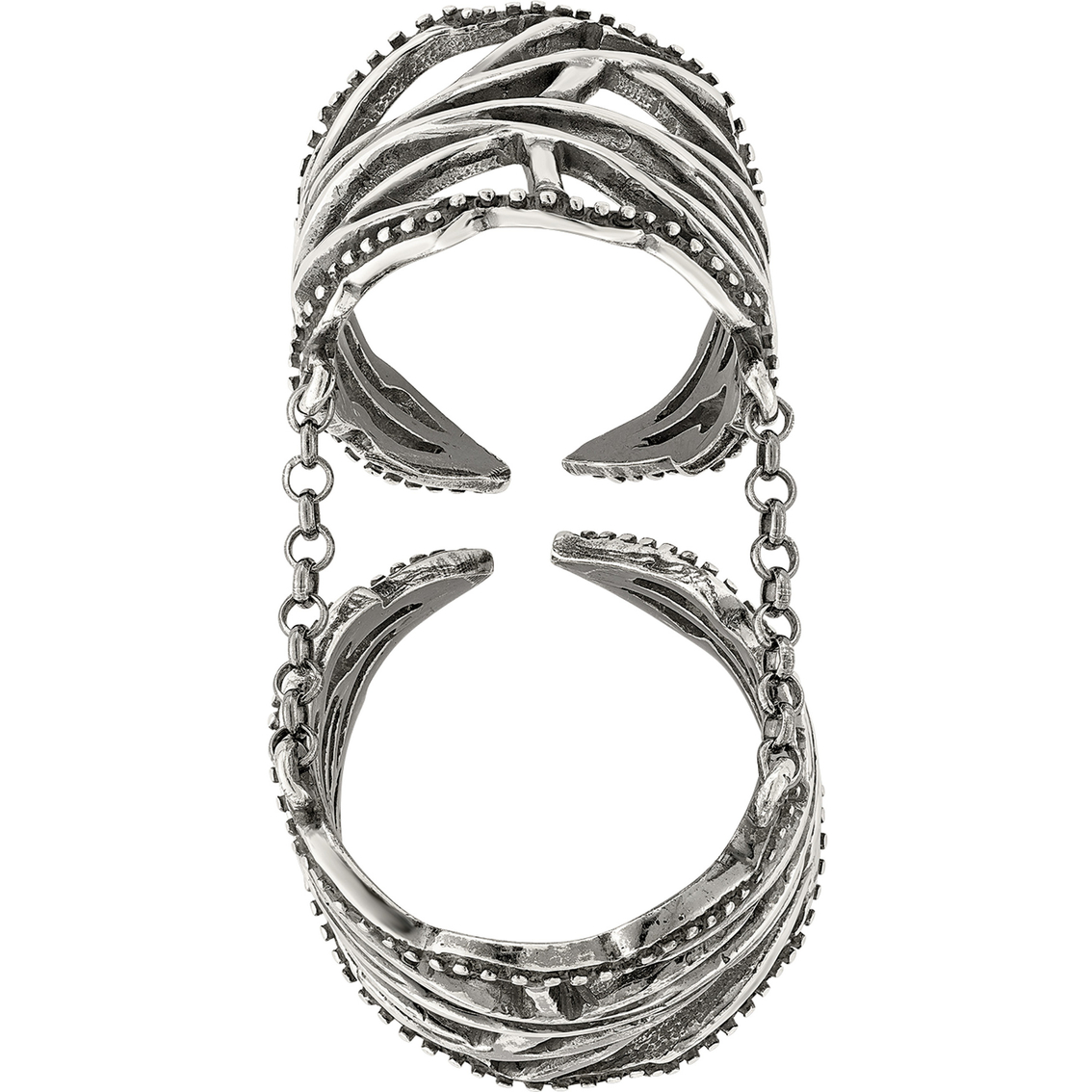 Sterling Silver Antiqued Polished Textured Full Finger Adjustable Ring - Image 3 of 3