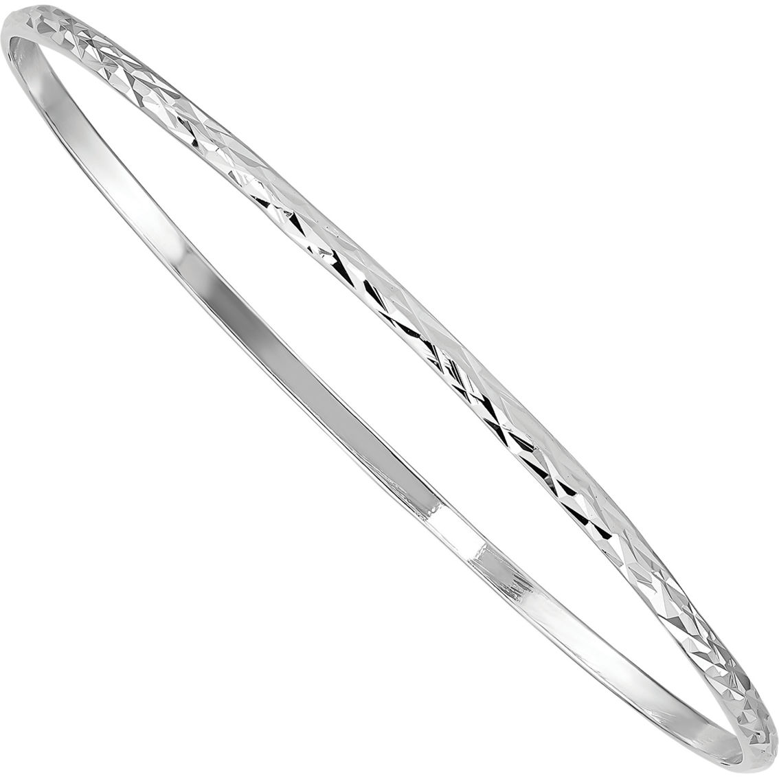 Kids Rhodium Over Sterling Silver Diamond-Cut Slip-On Bangle Bracelet - Image 2 of 3