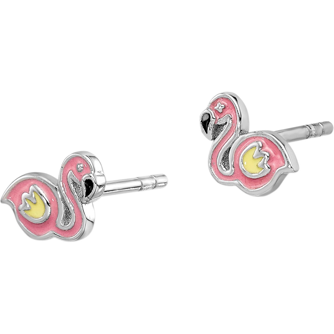 Sterling Silver Rhodium Plated Childs Enameled Flamingo Post Earrings - Image 2 of 2