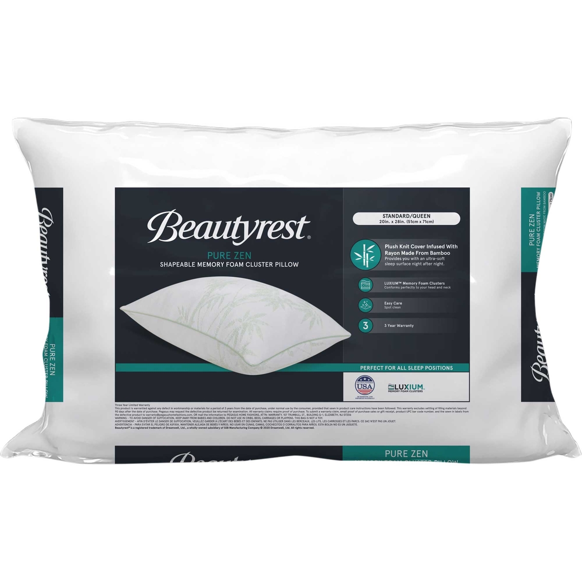 Beautyrest Pure Zen Memory Foam Cluster Pillow | Bed Pillows ...