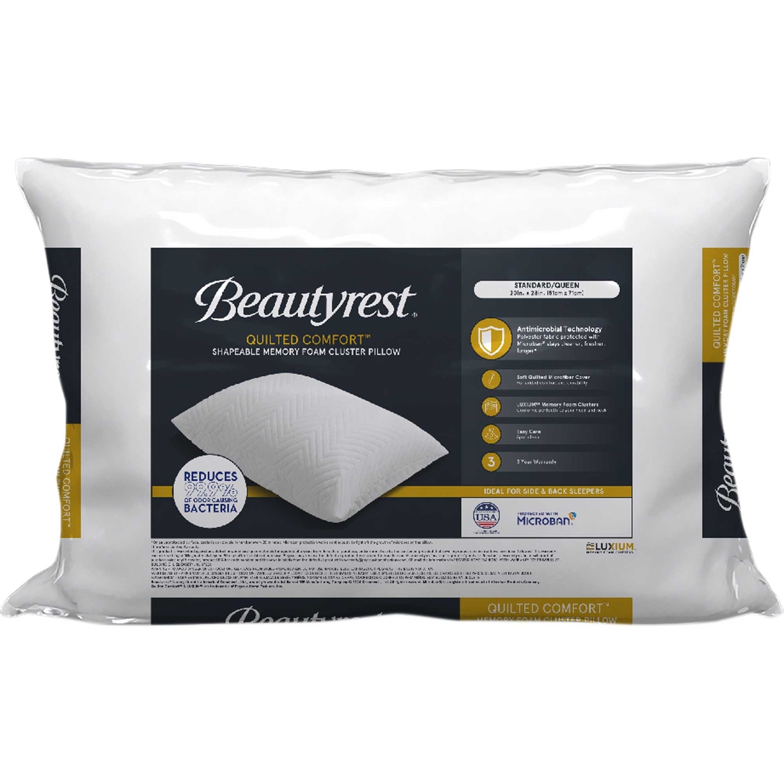 Beautyrest Microban Anti Bacterial Memory Foam Cluster Pillow | Bed ...