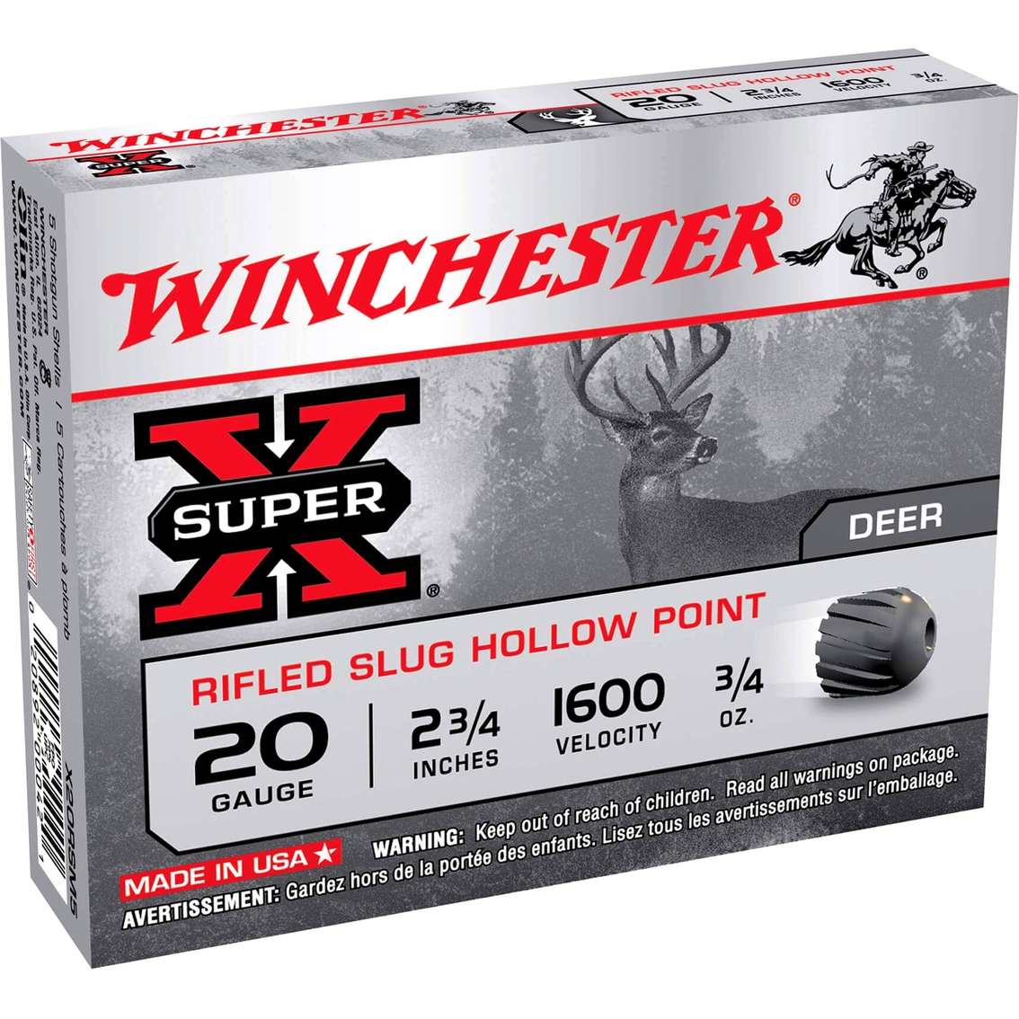 Winchester Super-X 20 Ga. 2.75 in. 0.75 oz. Rifled Slug, 5 Rounds