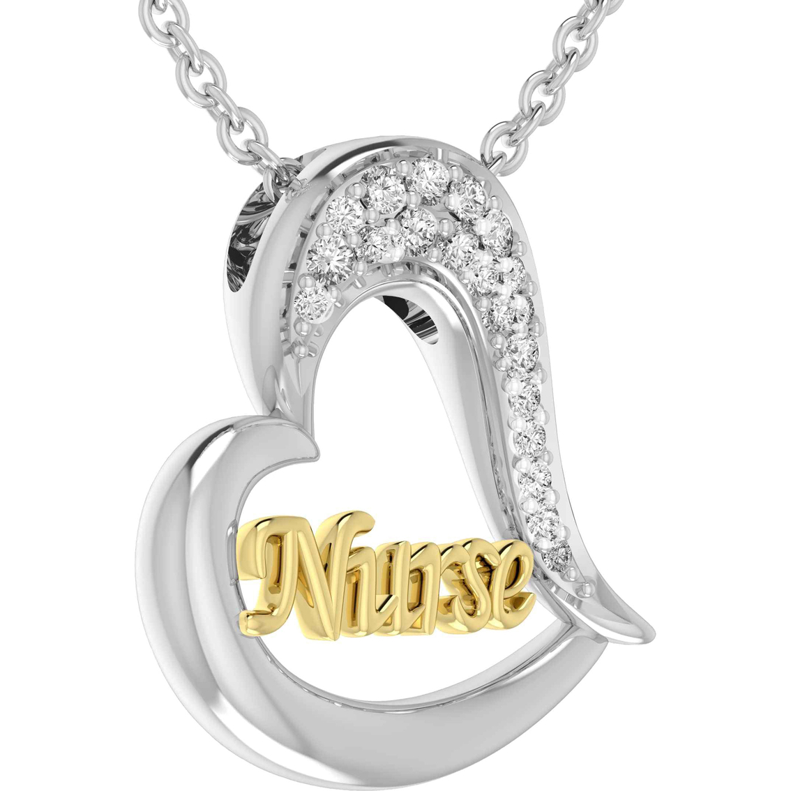 Sterling Silver and 10K Yellow Gold Plate 1/10 CTW Diamond Heart Nurse Pendant - Image 2 of 2