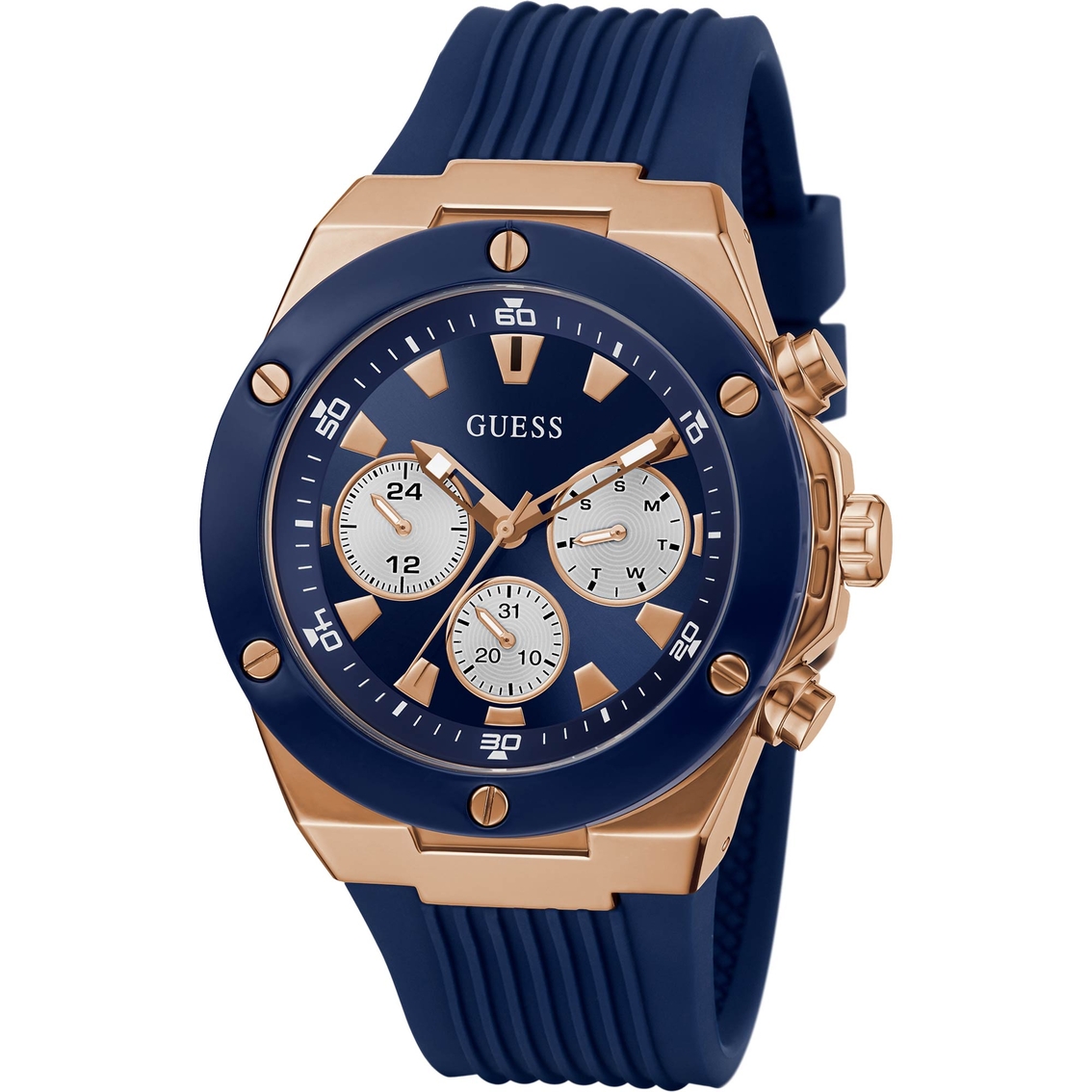 Guess Blue And Rose Gold Silicone Watch Gw0057g2 | Stainless Steel Band ...