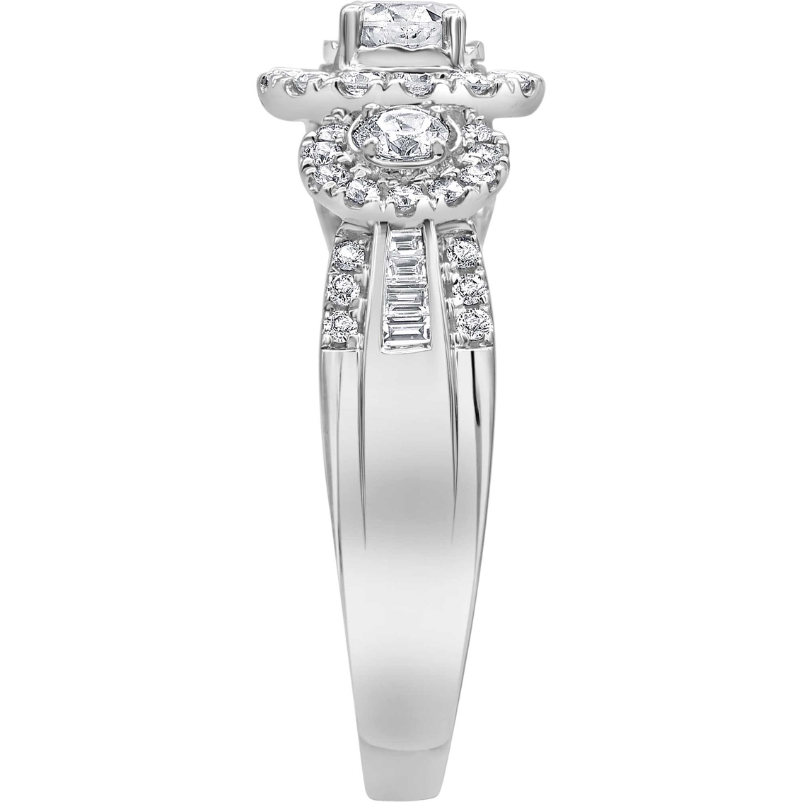 10K White Gold 1 CTW Diamond Three Stone Plus Round Halo Engagement Ring - Image 3 of 5