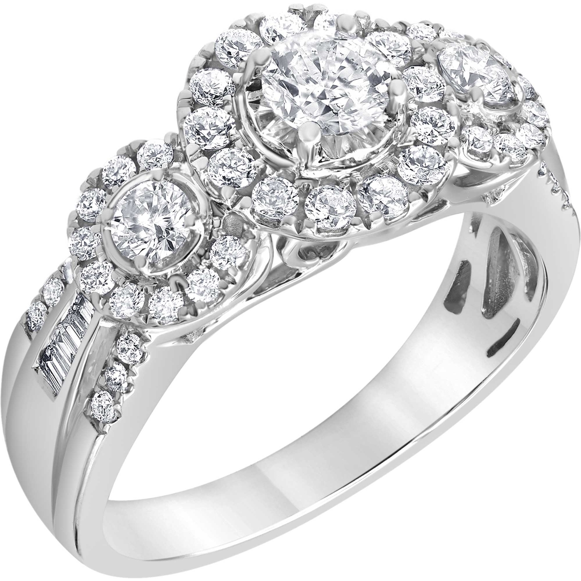 10K White Gold 1 CTW Diamond Three Stone Plus Round Halo Engagement Ring - Image 4 of 5