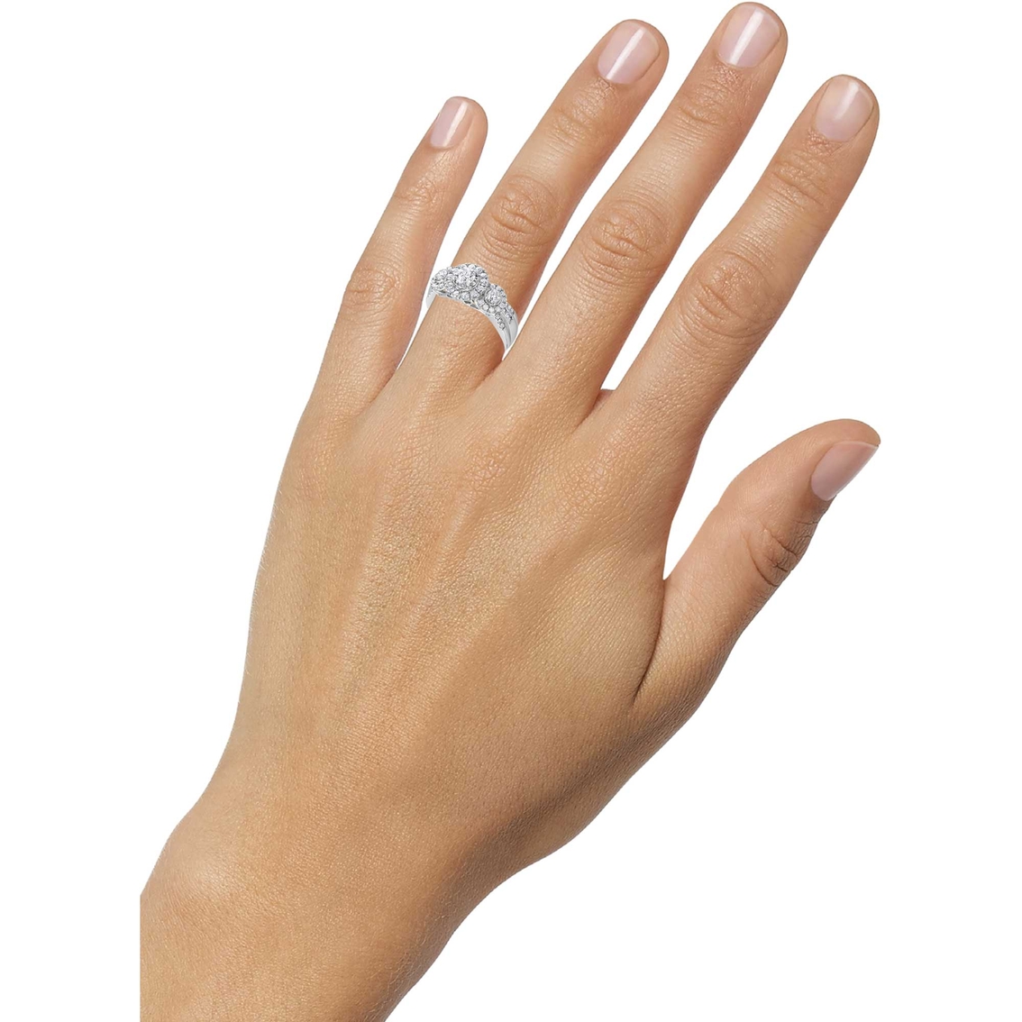 10K White Gold 1 CTW Diamond Three Stone Plus Round Halo Engagement Ring - Image 5 of 5