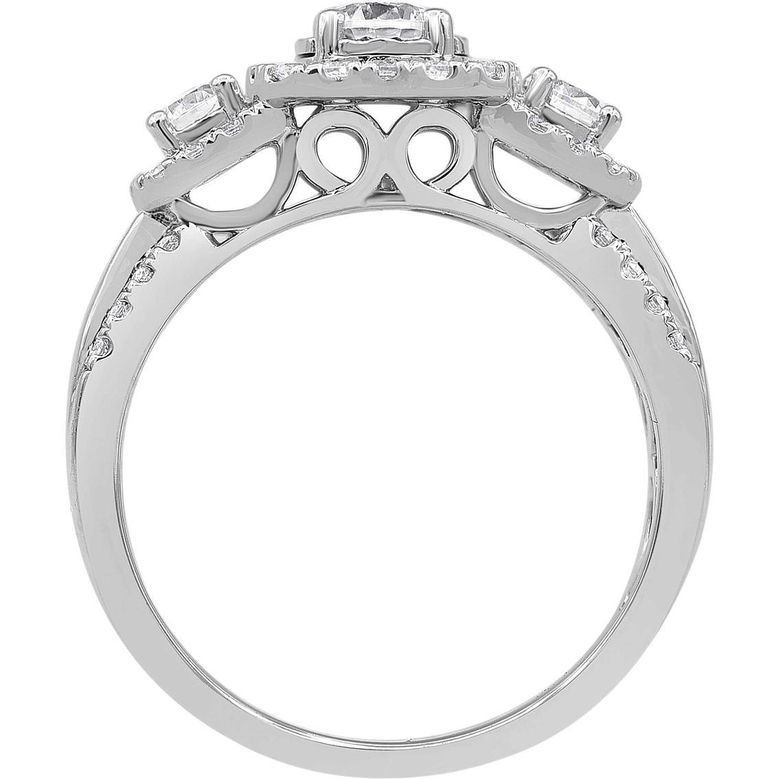 10K White Gold 1 CTW Diamond 3 Stone plus Cushion Halo Engagement Ring - Image 4 of 5