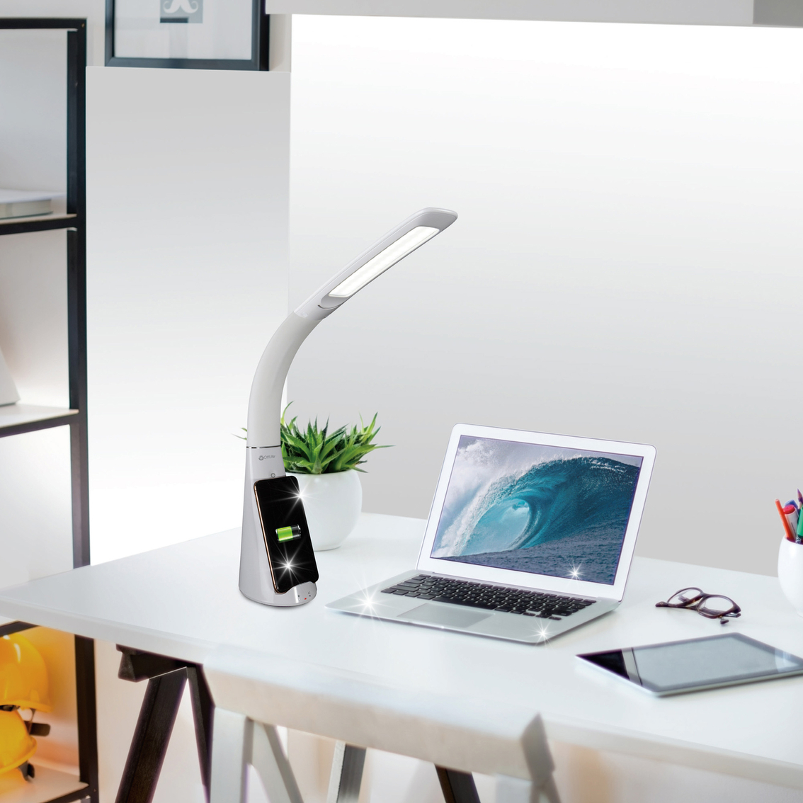 OttLite Purify 26 in. Adjustable LED Sanitizing Desk Lamp with Wireless Charging - Image 7 of 9