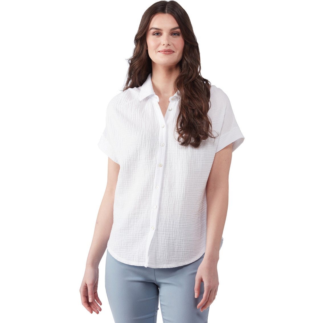 Jw Extended Shoulder Button Front Gauze Top | Tops | Clothing ...
