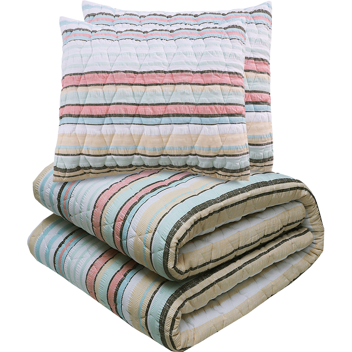 EnvioHome Cotton Blend Reversible Seersucker Striped Quilt Set - Image 3 of 4