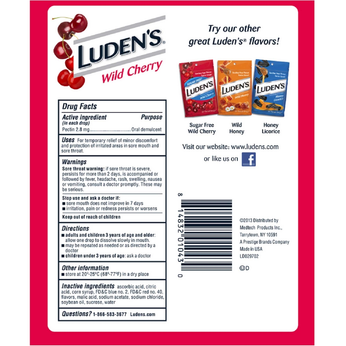 Luden's Wild Cherry Throat Drops 30 ct. - Image 2 of 2