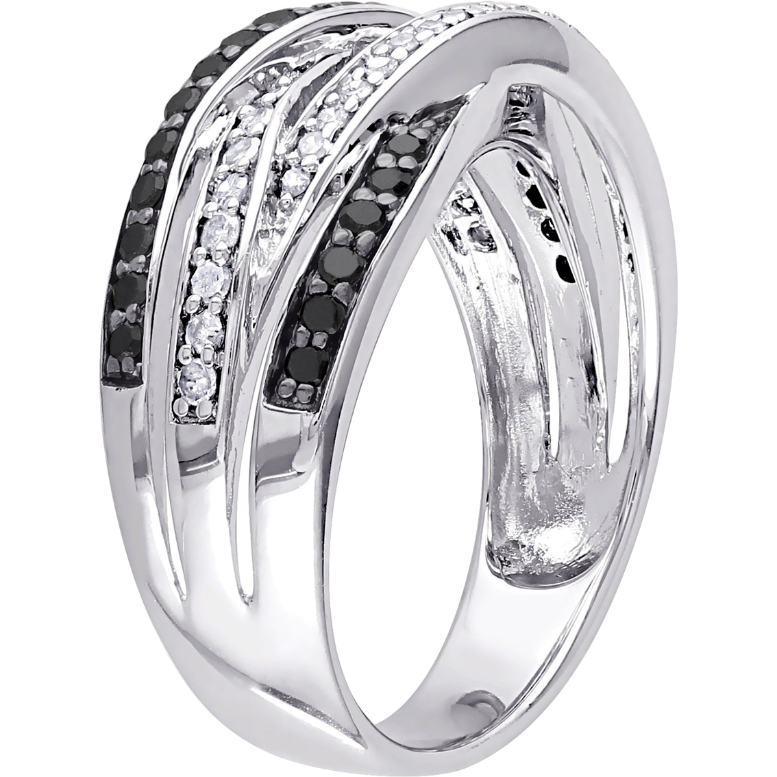 Sofia B. Sterling Silver 1/2 CTW Black and White Diamond 4 Row Crossover Band - Image 2 of 3