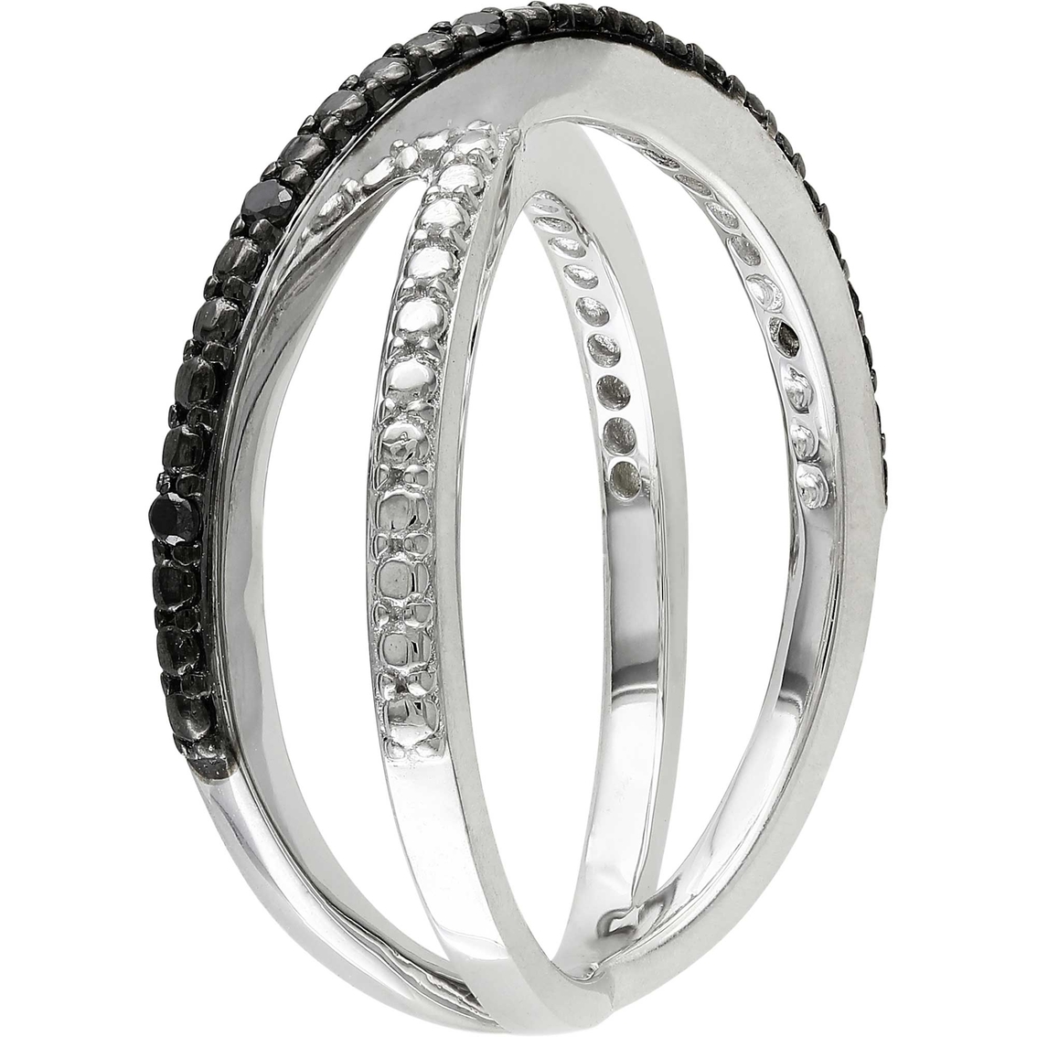 Sofia B. Black Rhodium Over Sterling Silver Black Diamond Accent Crisscross Ring - Image 2 of 4