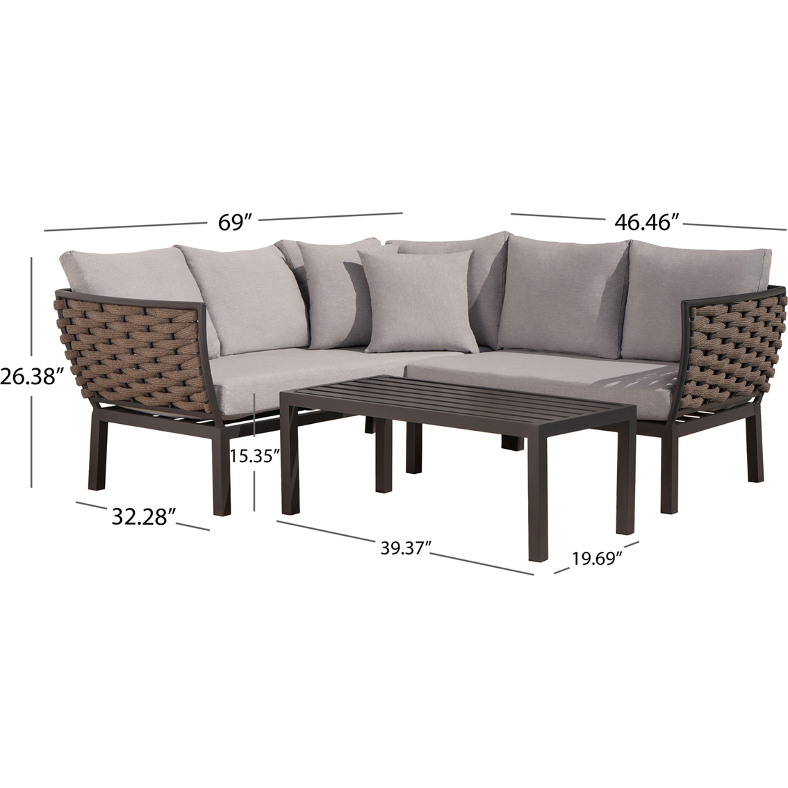 Abbyson Betsy Outdoor Seating with Coffee Table 3 pc. Set Light Grey - Image 10 of 10