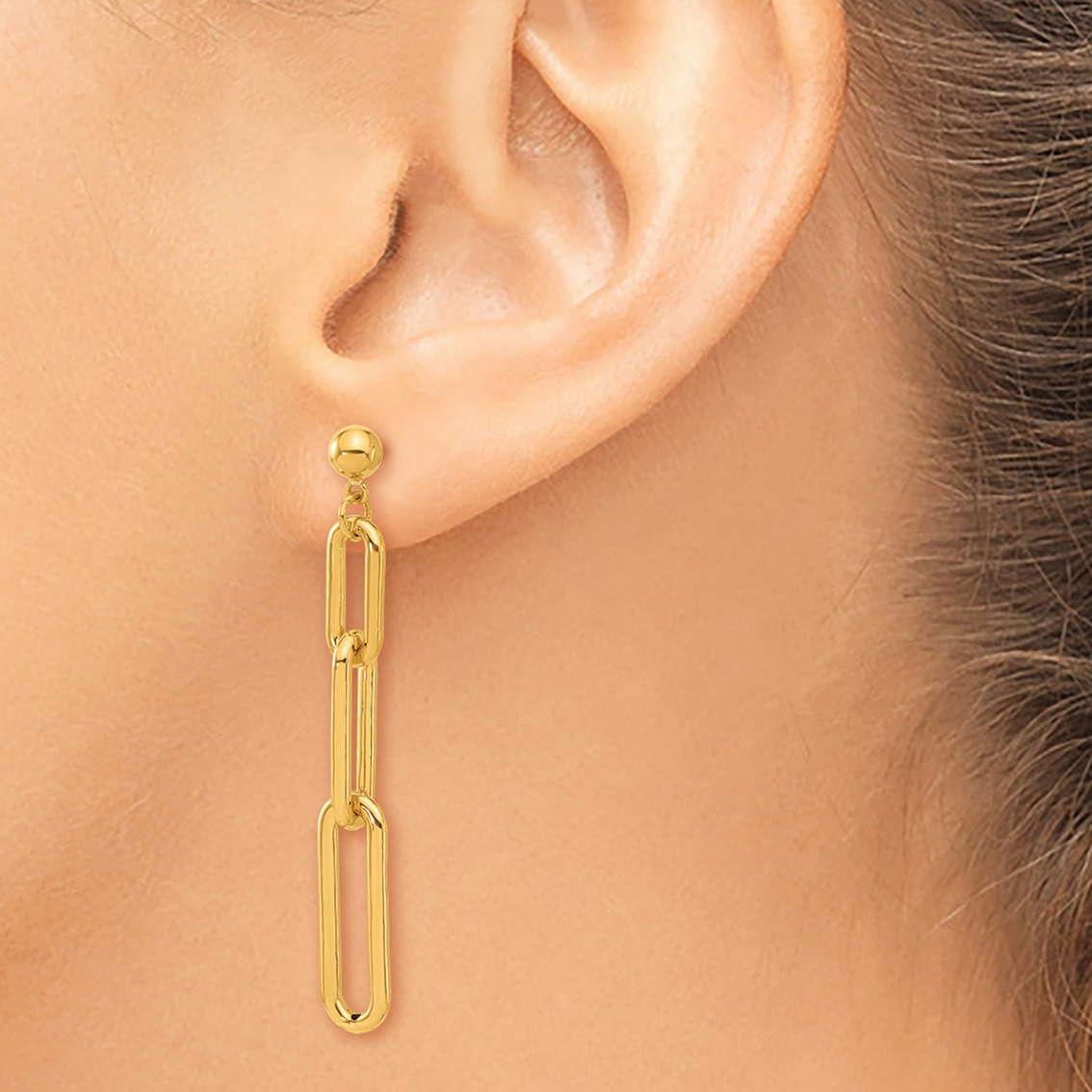 24K Pure Gold Paper Clip Triple Link Earrings - Image 3 of 3