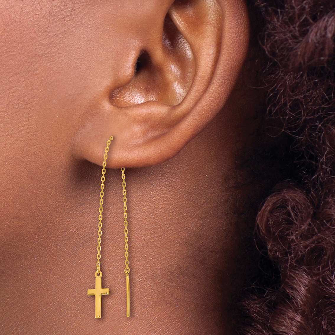 24K Pure Gold Fashion Cross Drop Earrings - Image 3 of 3