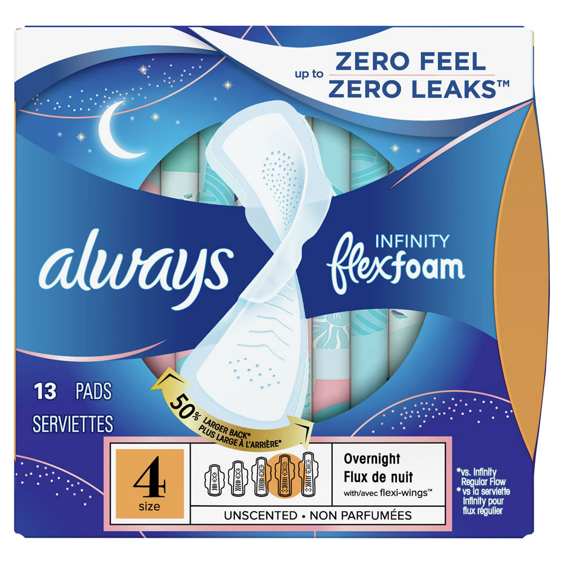 Always Infinity Overnight With Wings Unscented Pads 13 Ct., Feminine  Products, Beauty & Health