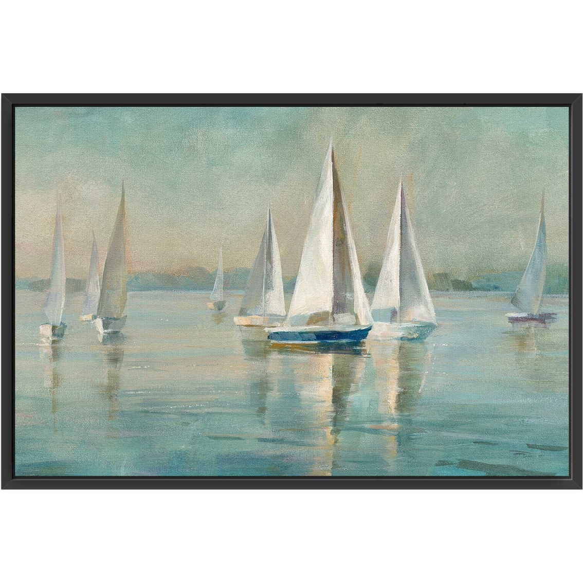 Inkstry Sailboats at Sunrise Crop Framed Canvas Giclee
